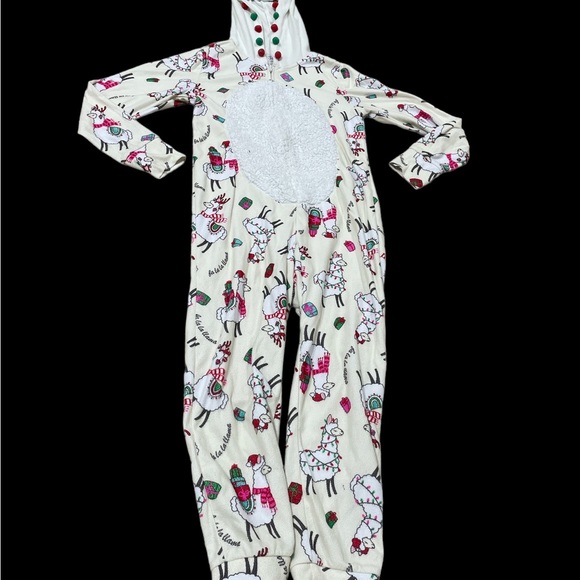 Justice llama Christmas onesie hooded zip pajamas pjs soft fleece Pom Poms 8 - Picture 4 of 5